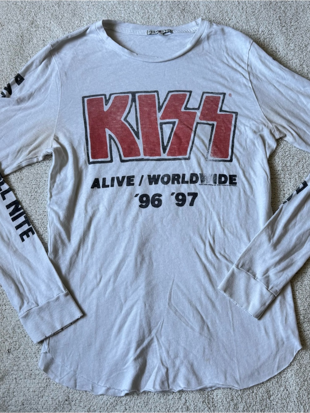 Junk Food Clothing White Long Sleeve KISS Tour Tee with Red Logo